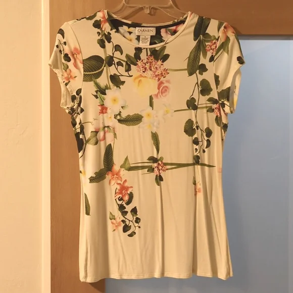 Spring Floral Cream Colored Tee - Picture 1 of 7